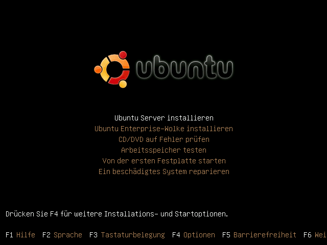 Das Bootmenü von Ubuntu-Server